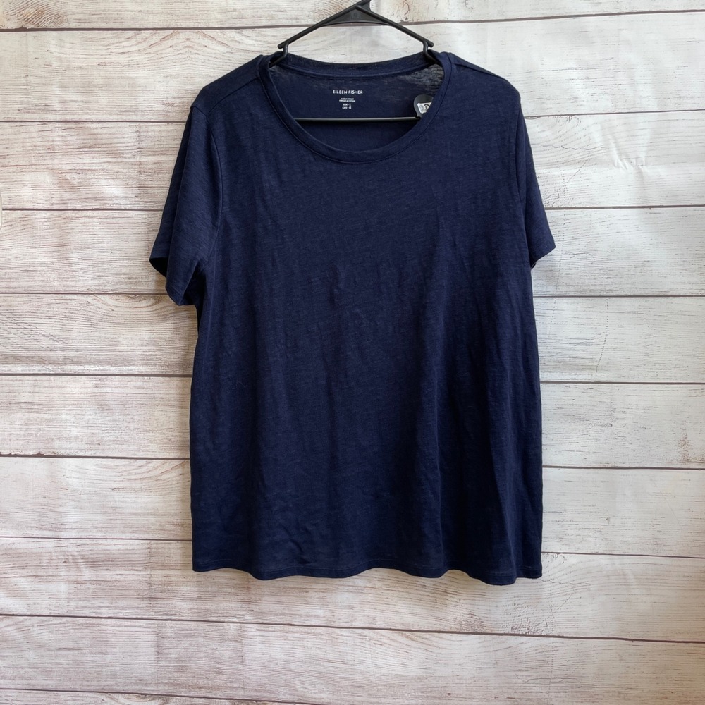 NEW WITH TAGS EILEEN FISHER 100% ORGANIC  LINEN TOP IN NAVY BLUE